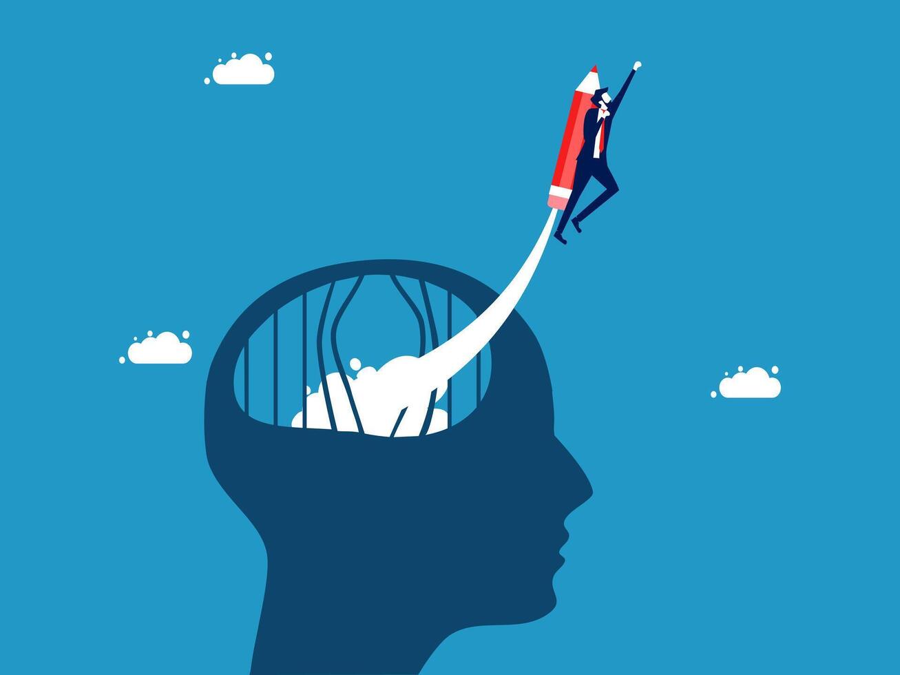flying into the air with a red pencil in a cage vector