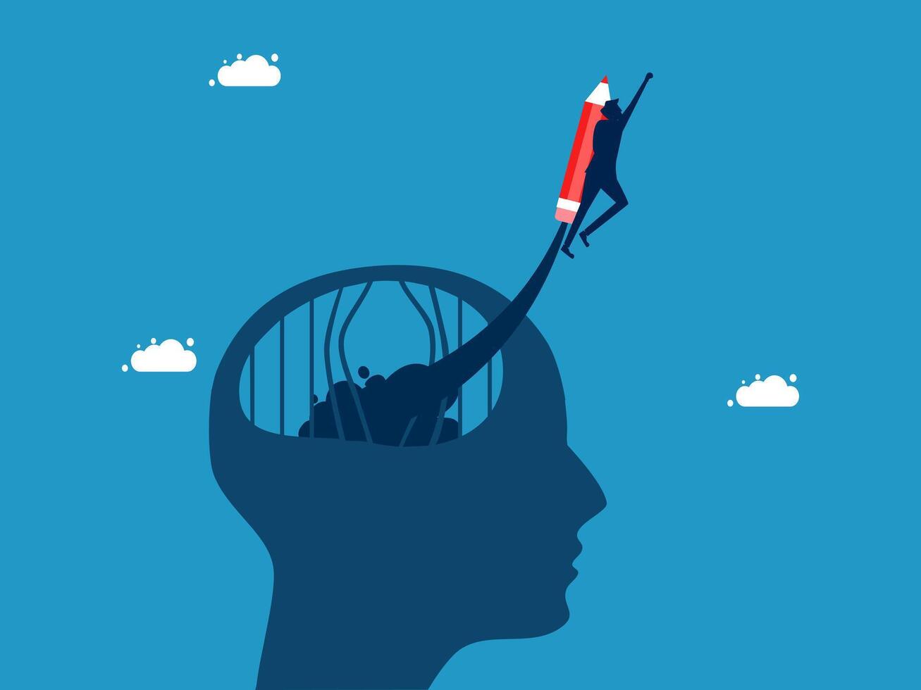 a man flying into the air with a red pencil in a cage vector