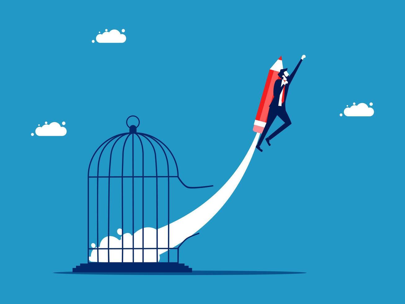 flying away from the cage with a red pencil vector
