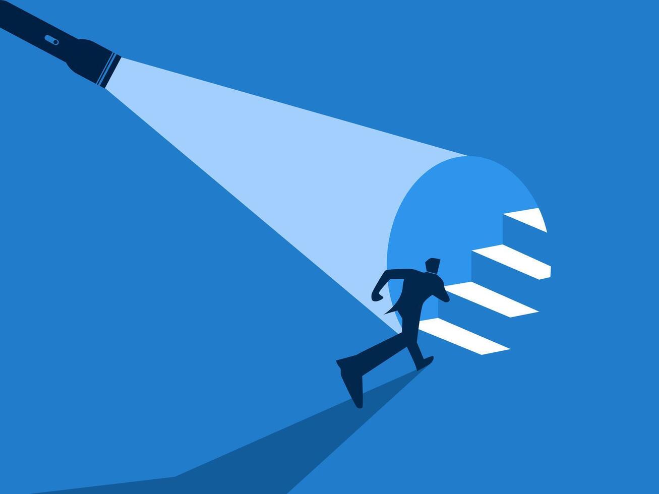 Businessman running along flashlight shining on stairs to growth vector