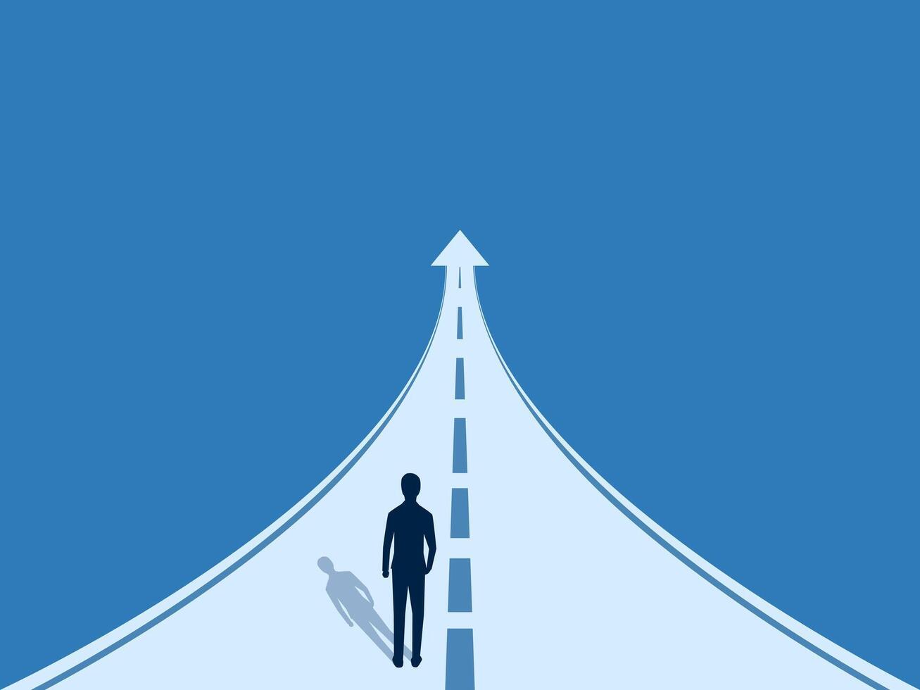 Businessman walking on the road arrow pointing up vector