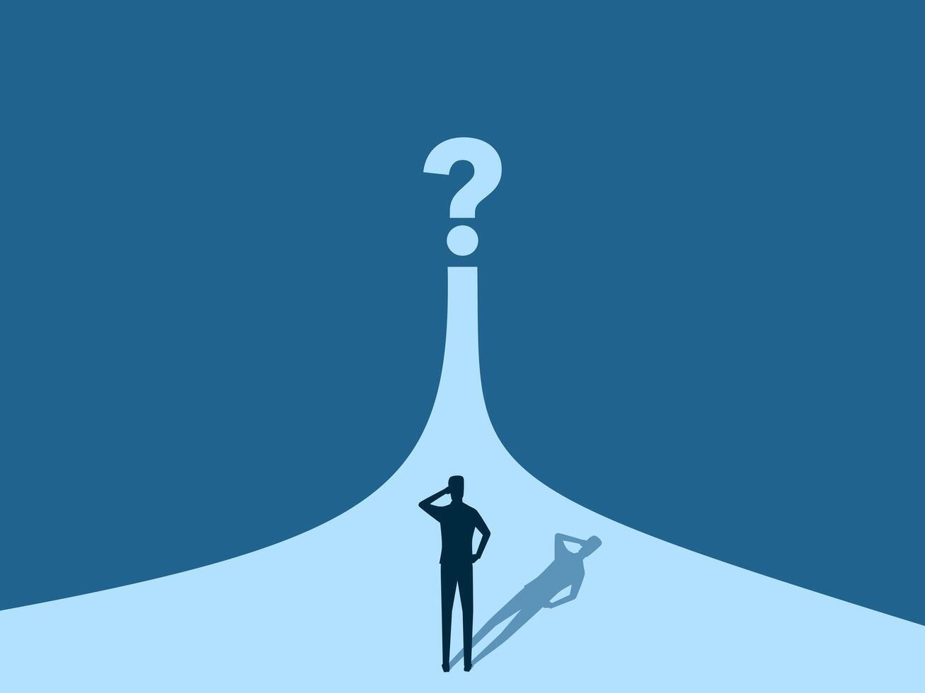 Businessman on the street solves the question mark problem vector