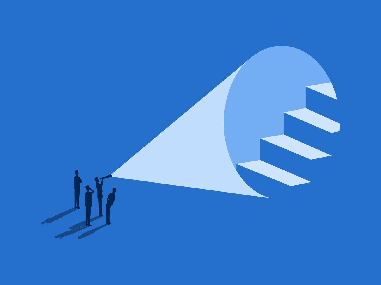 Business leaders hold binoculars looking for the ladder of success vector