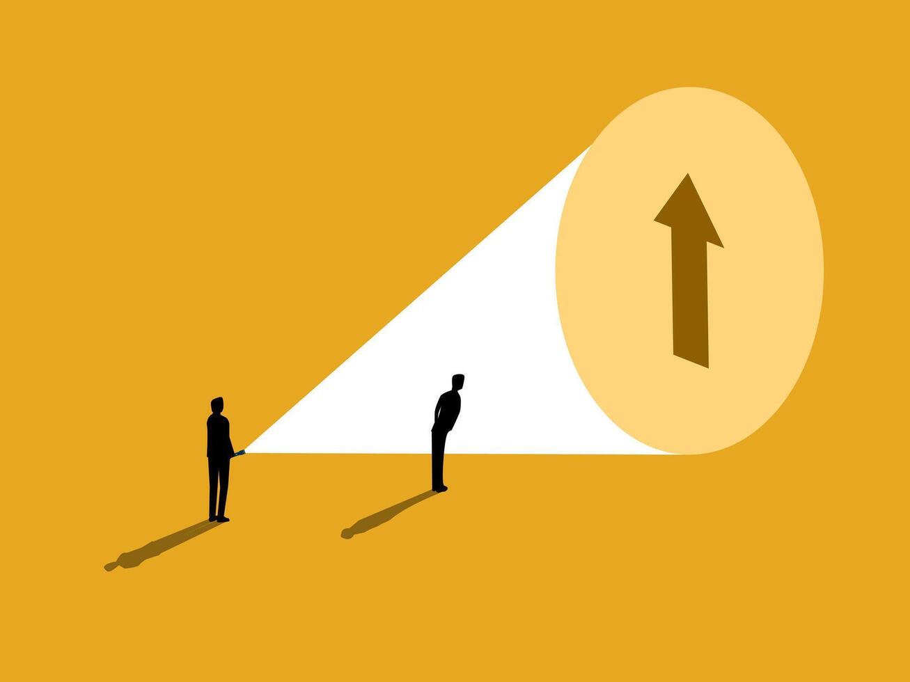 Businessman holding a flashlight to guide his team to success vector