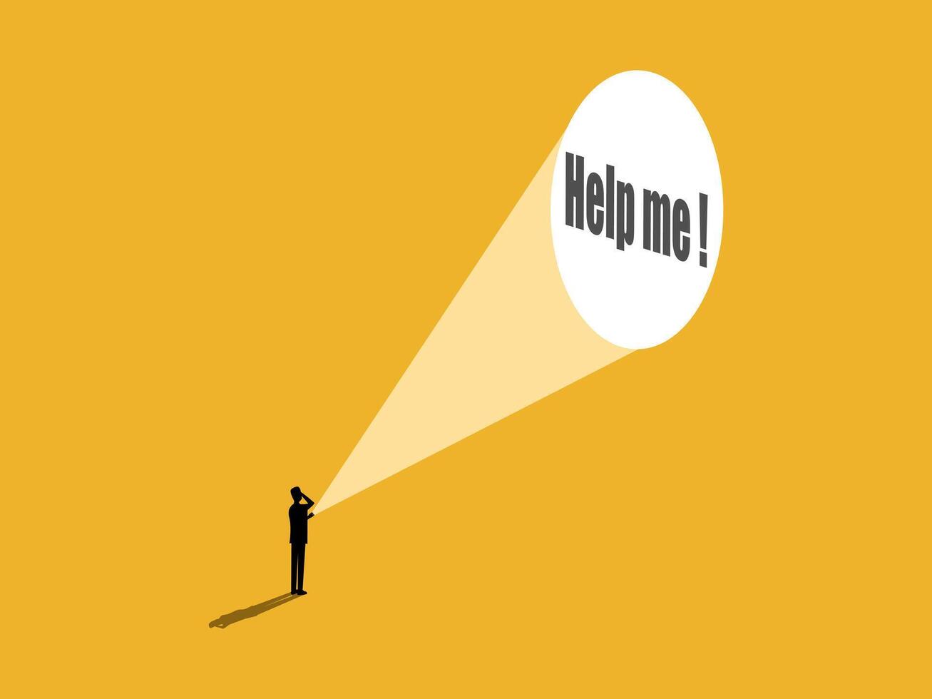 Businessman holding a flashlight calling for help vector