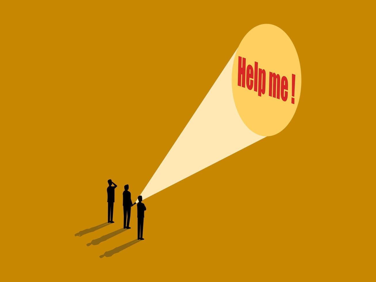 Business team shines light on request for help vector
