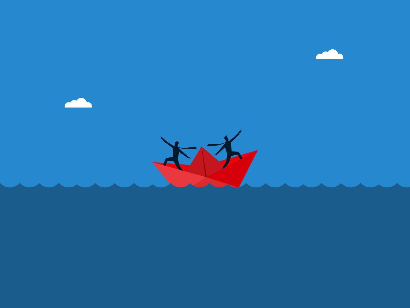 Disagreement, Two businessmen lead the paper boat in different directions vector