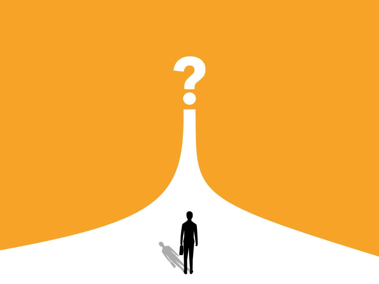 a Businessman walks on the street and sees a question mark. vector