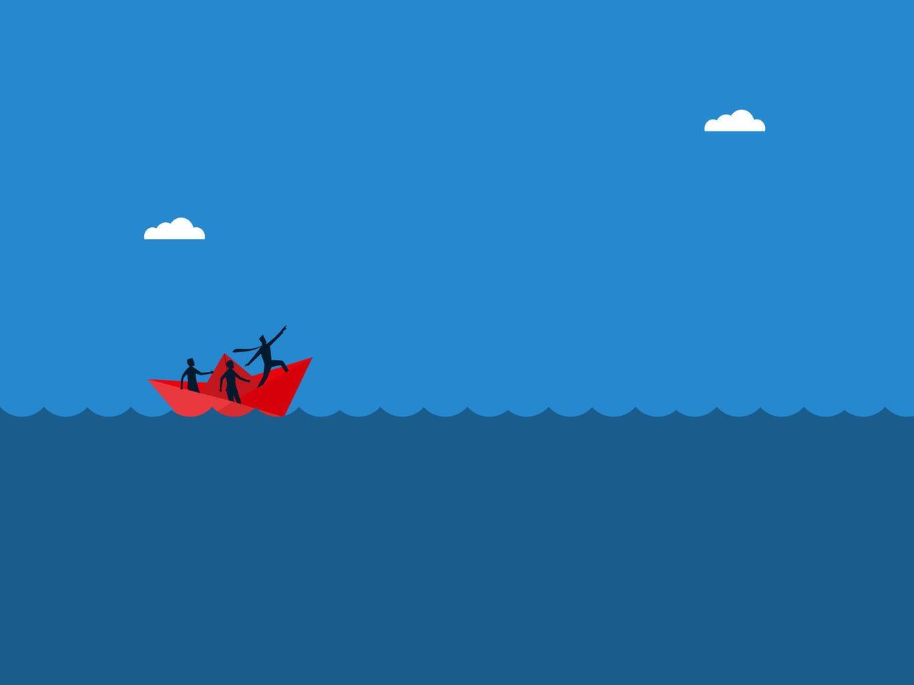 Businessman leader sails boat through the obstacles of the sea waves vector