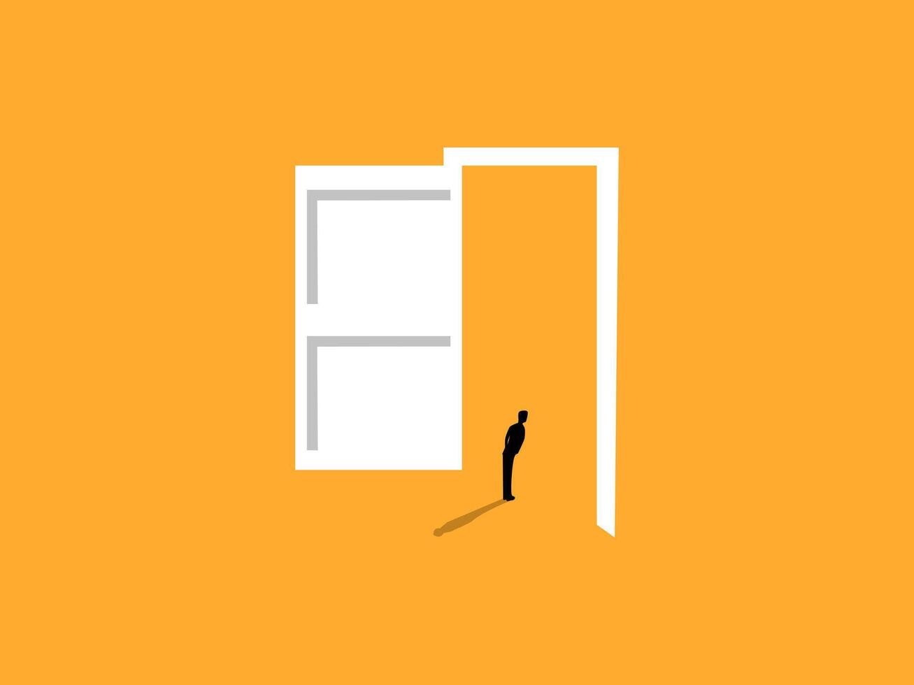 Opening up to the world, Businessman stands and opens the big door of opportunities vector