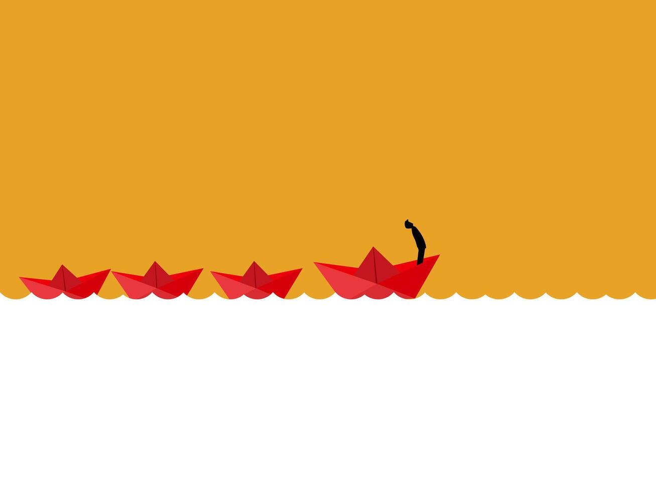Businessman leader on big paper boat leading small boat vector