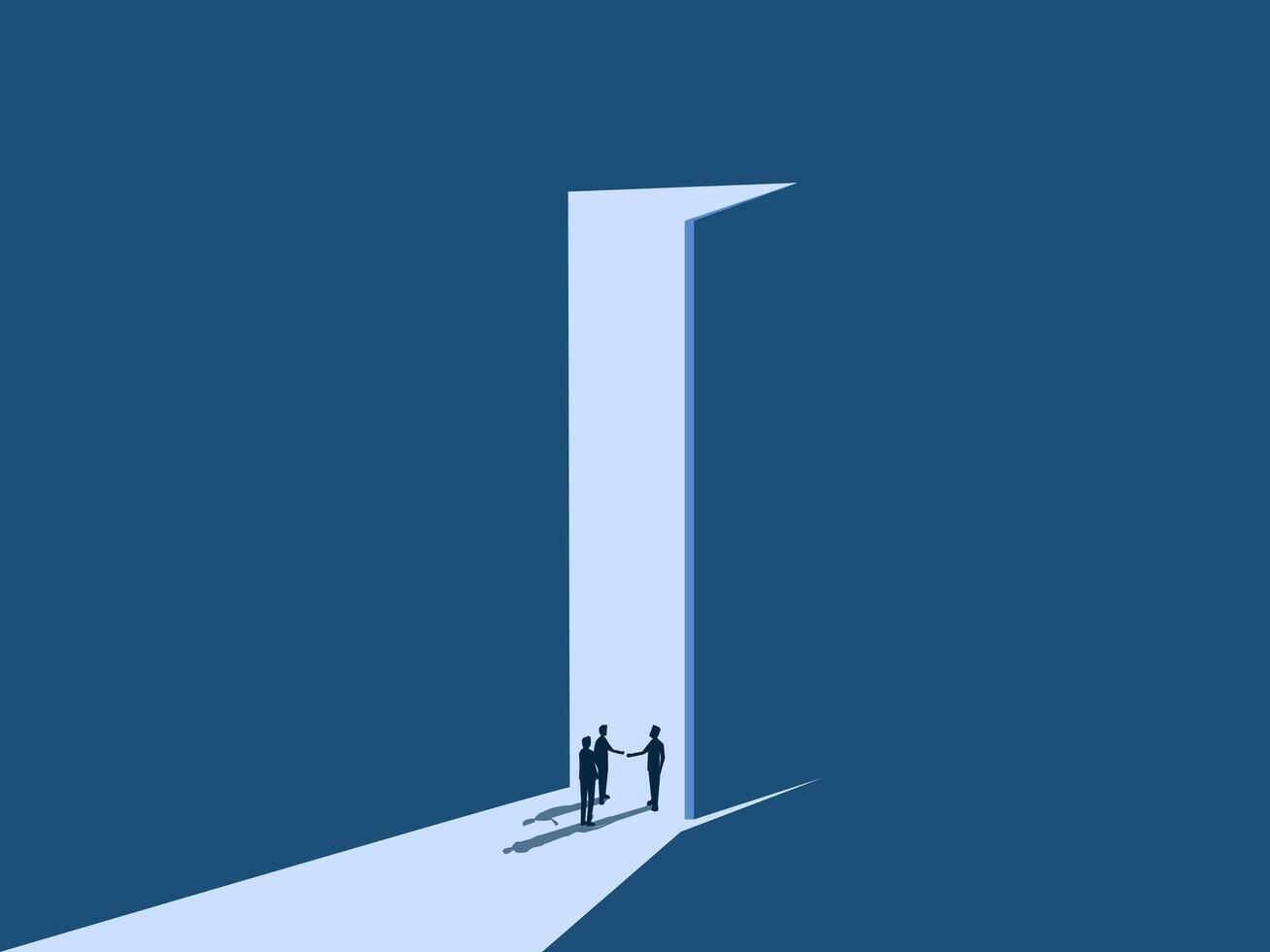 Orientation, Businessman opens the door to welcome new employees vector