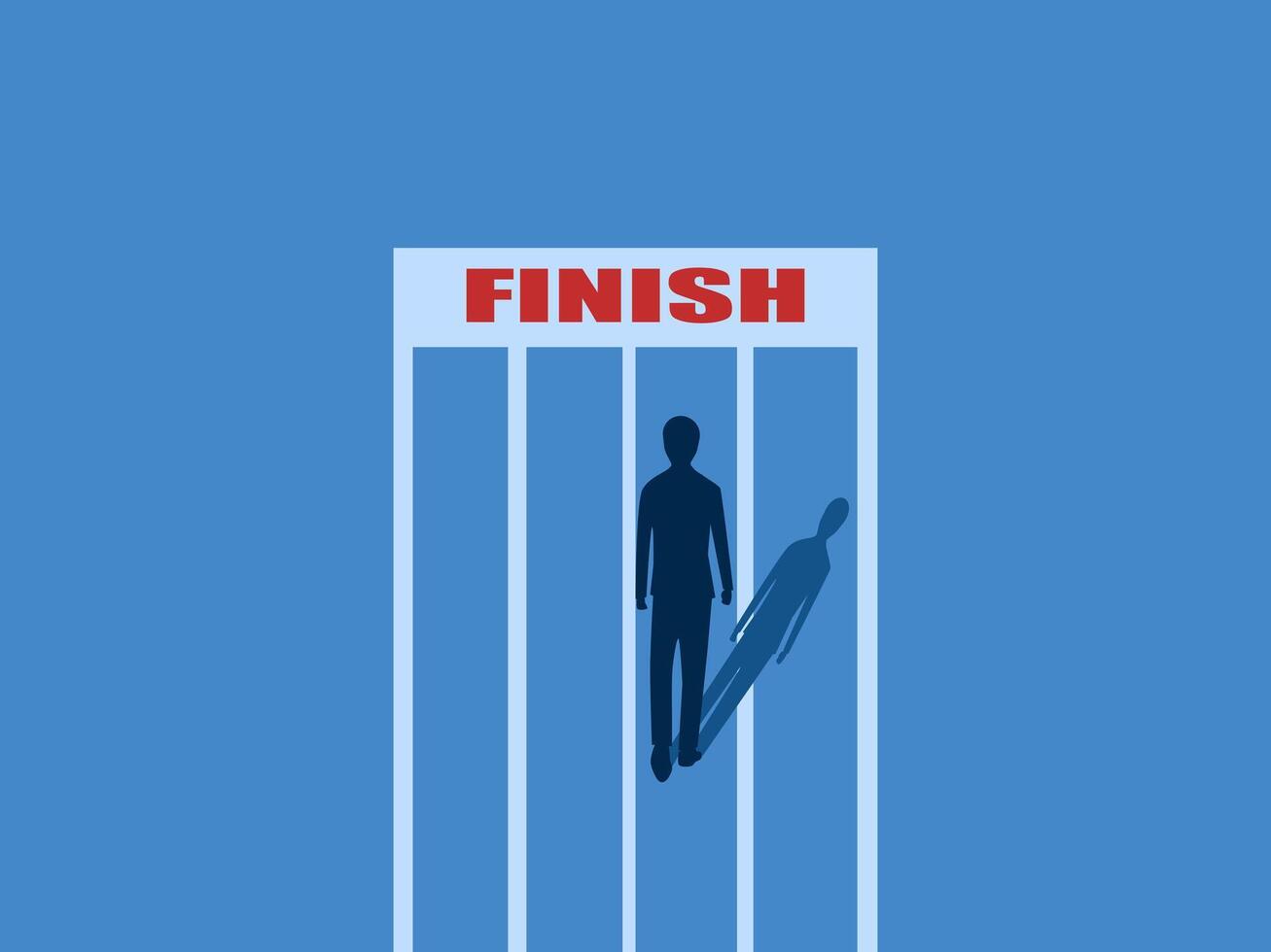 Businessman reaches finish line standing at mission end point vector