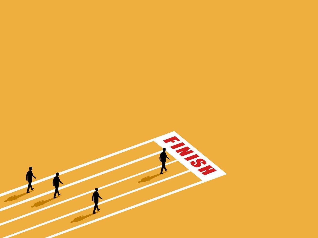 Success, Victory, Businessman Walking to the Finish Line Over Competitors vector