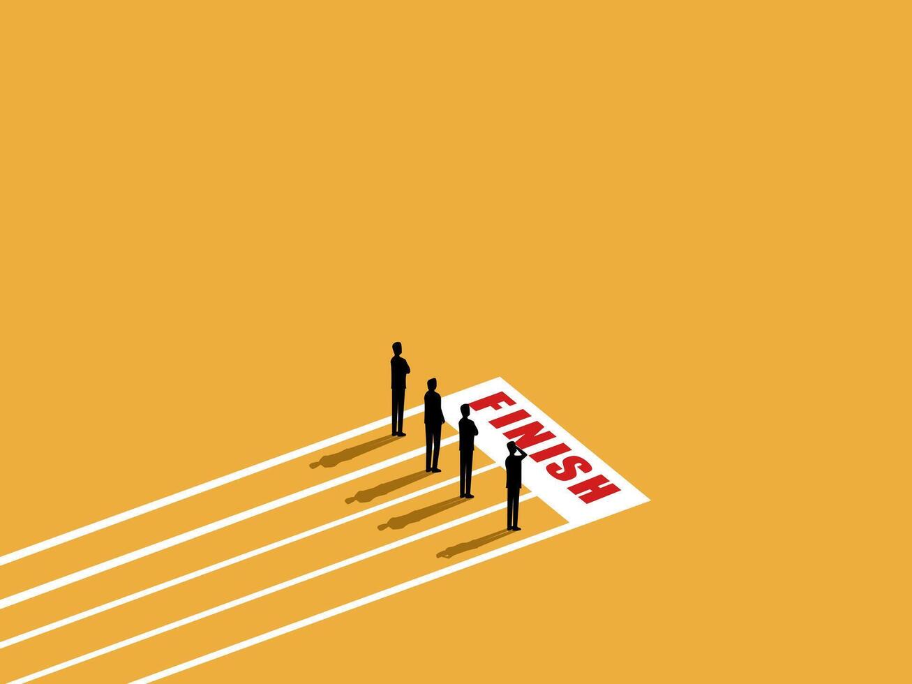Mission accomplished, victory accomplished, businessman team standing thinking on the finish line together vector