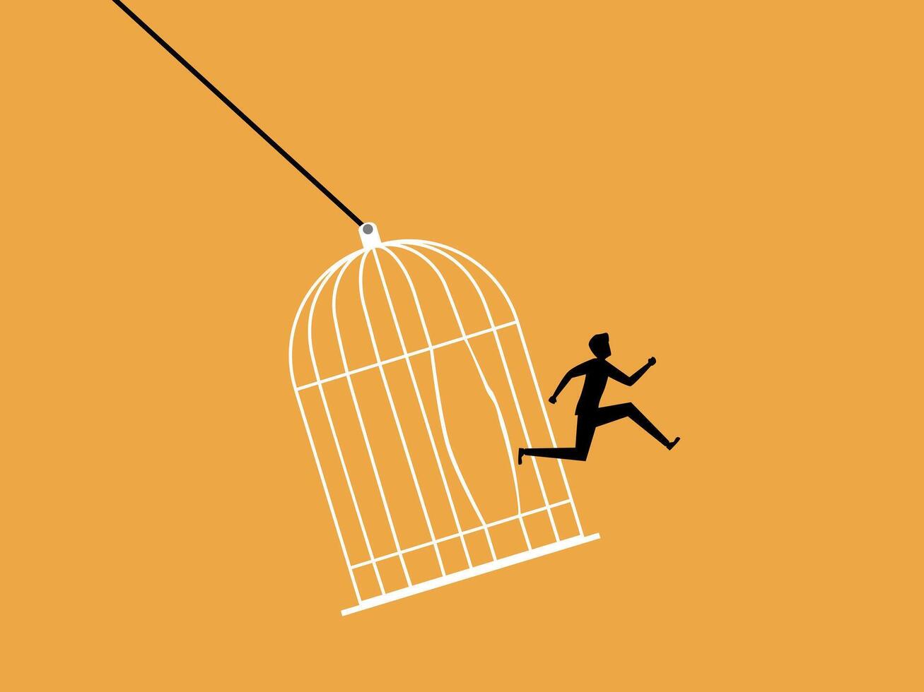 Escape from safe zone, businessman jumps out of cage vector