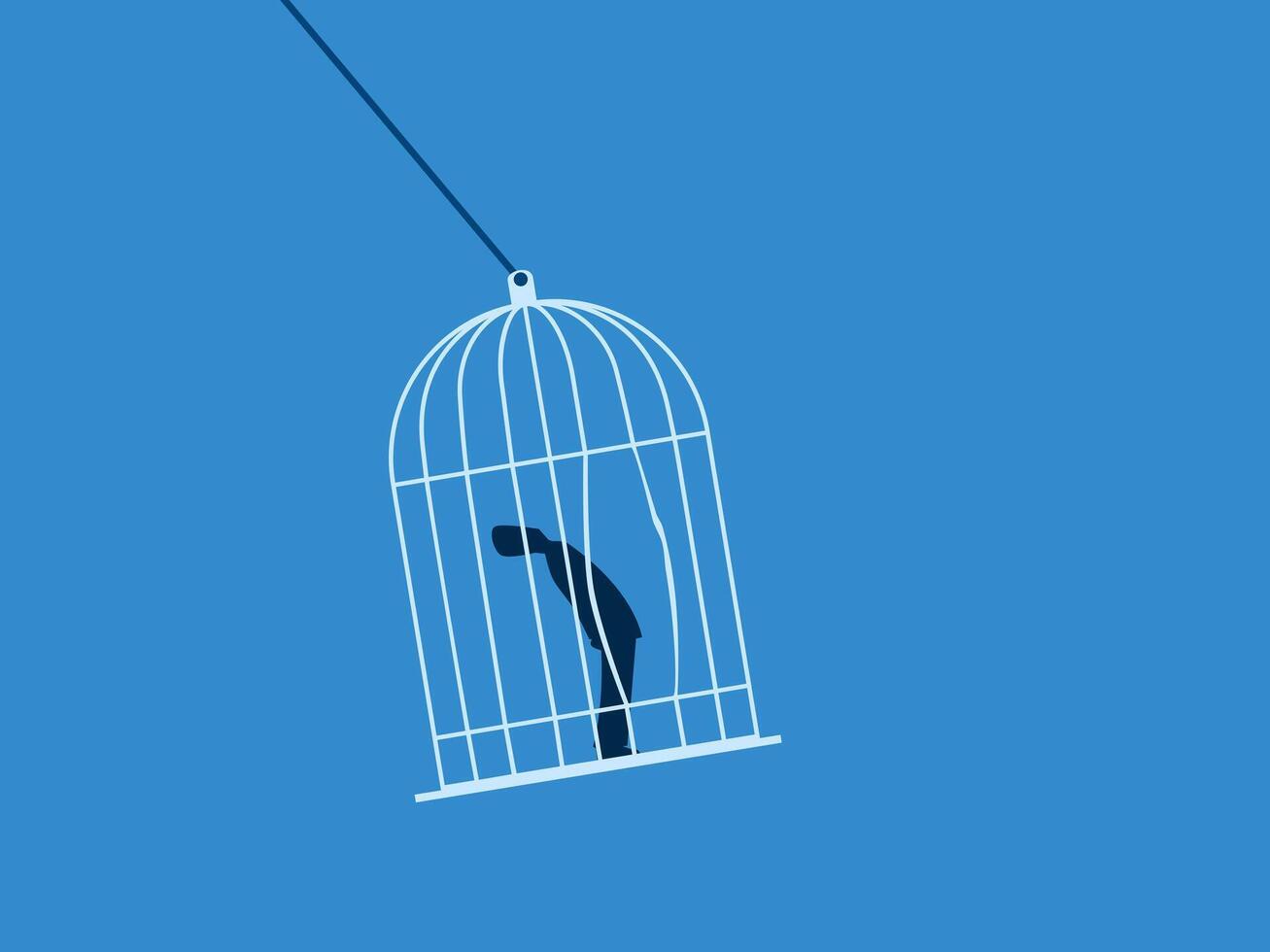 Escape, businessman tries to escape from cage to freedom vector