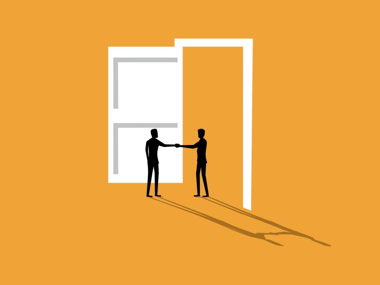 Hiring new employees, Two businessmen shaking hands at the door vector