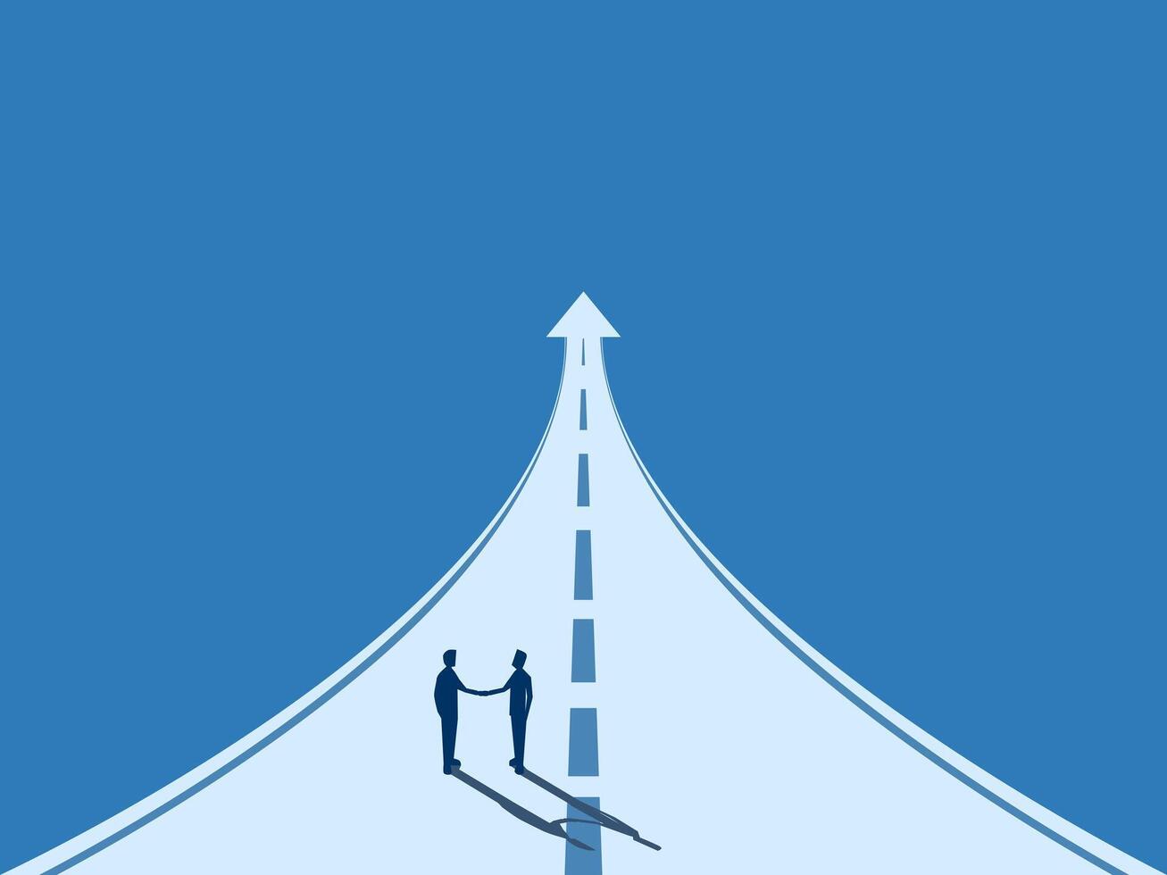 Two businessmen shook hands and agreed to walk the same path vector