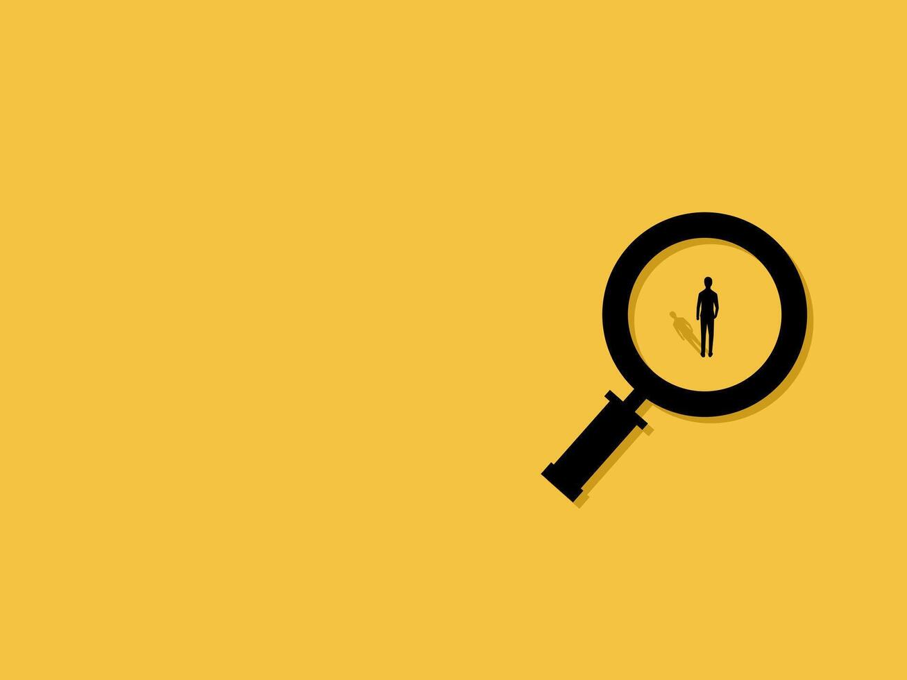 Hiring workers, magnifying glass to see new employees business people vector