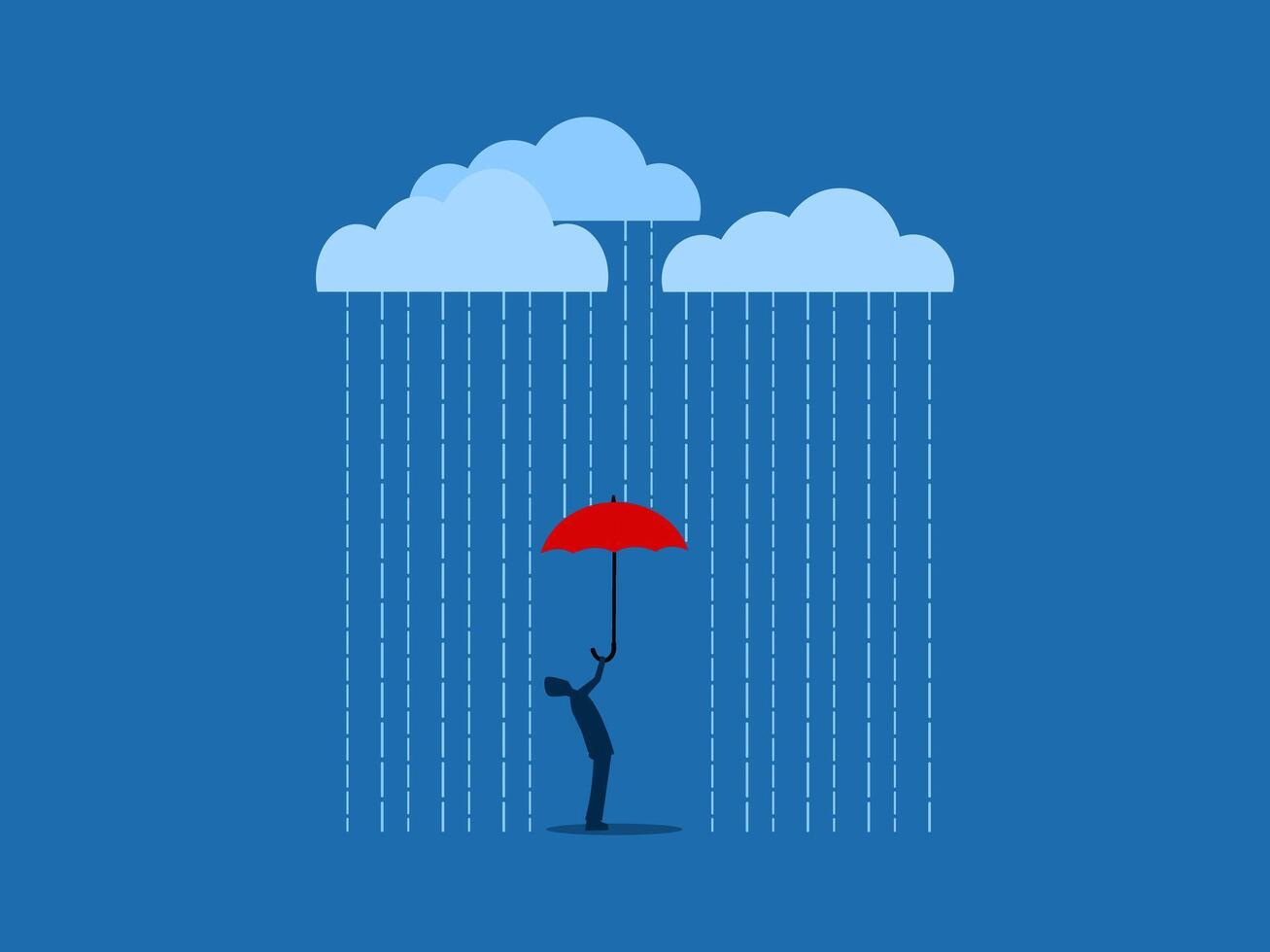 Businessman with red umbrella standing under the falling rain vector