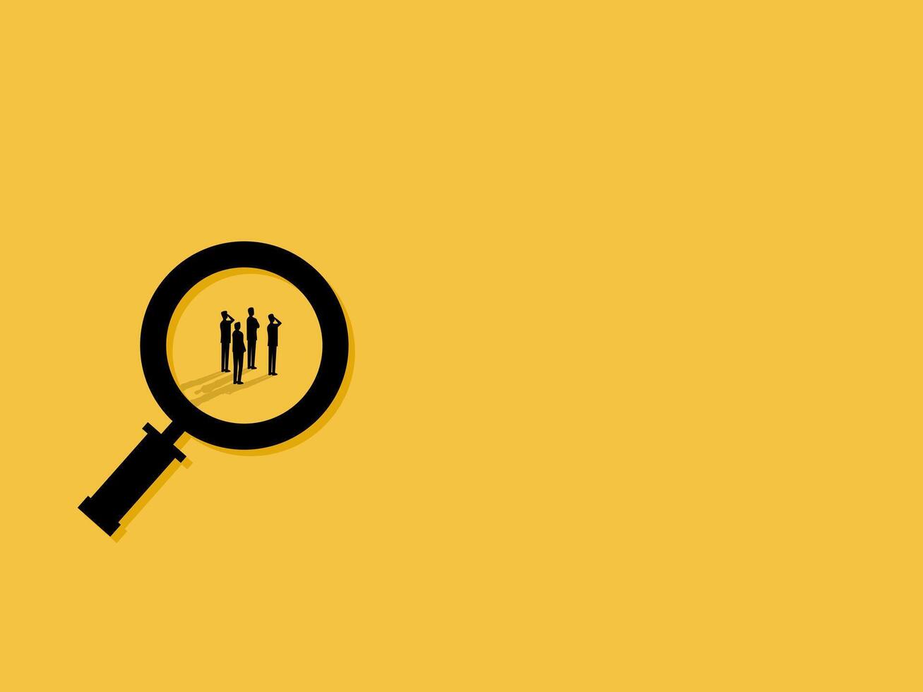 Magnifying glass to select a team of business people vector