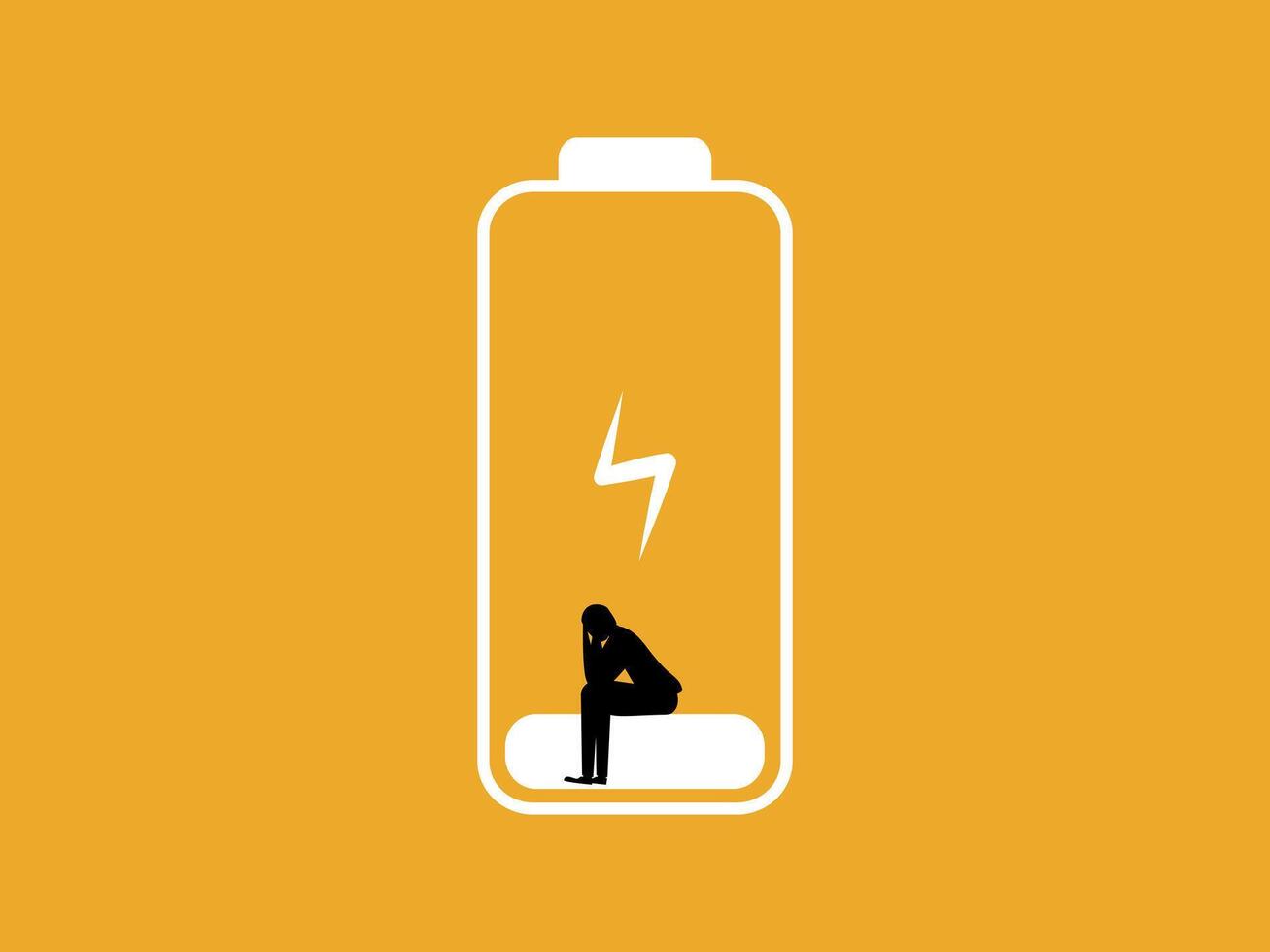 demotivated, businessman tired on low battery vector