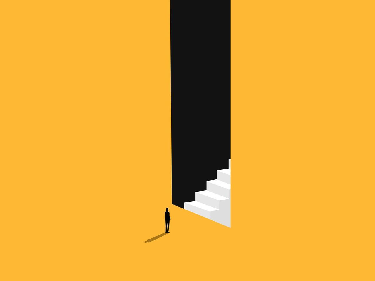 Brave businessman standing looking at the stairs to the future great success vector