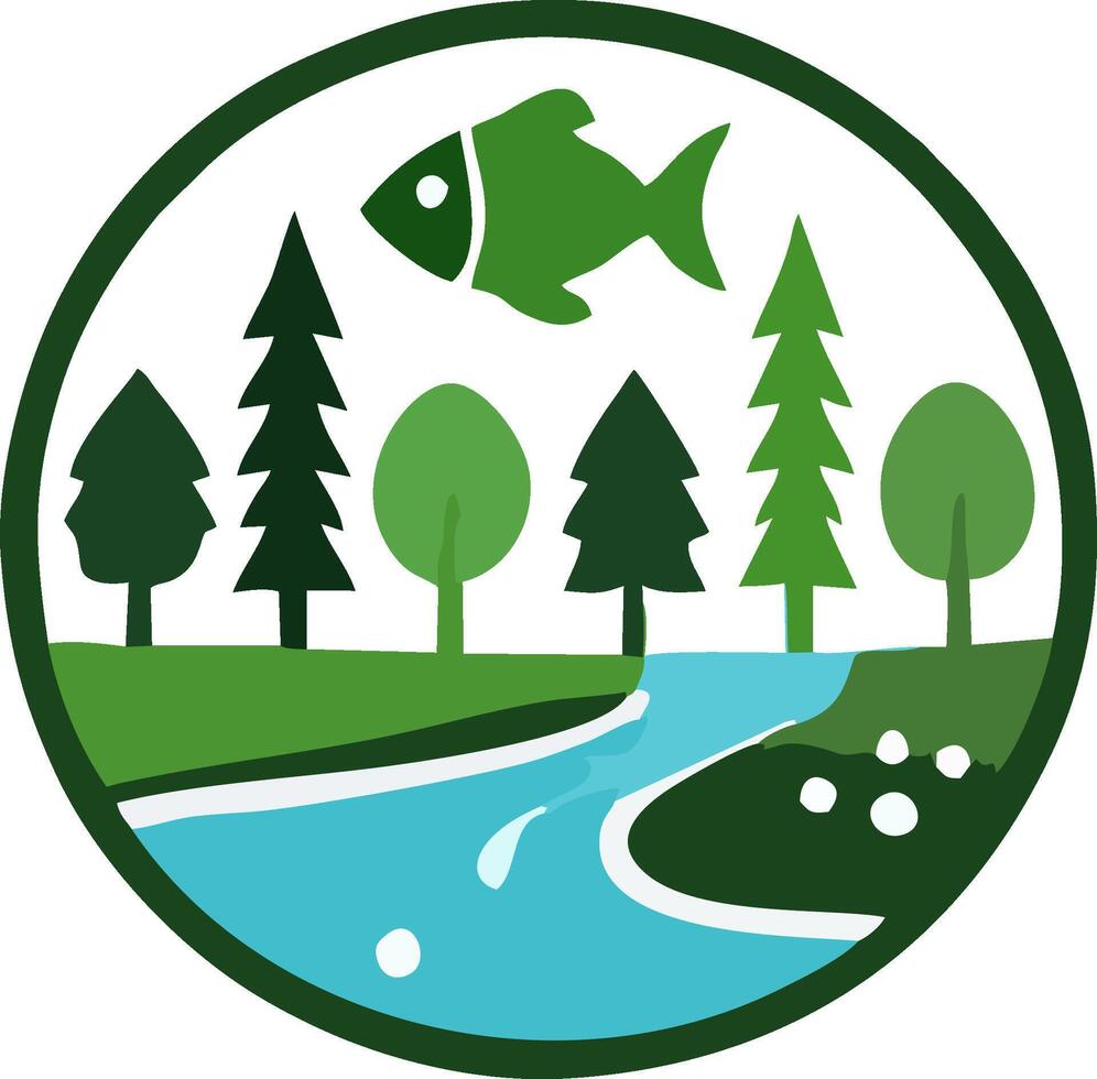 Ocean Conservation Logo.With Coral Reef and Marine Life vector