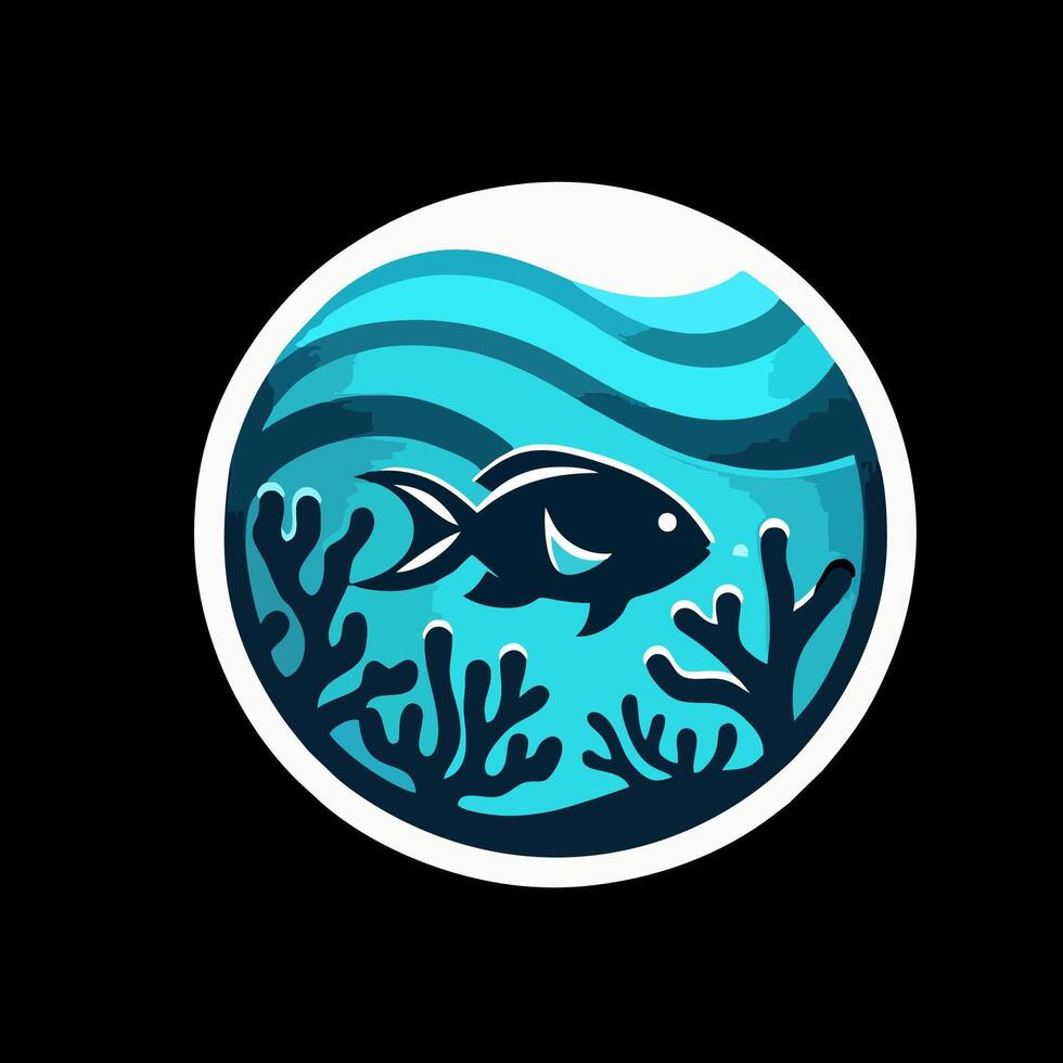 Ocean Conservation Logo. Coral Reef and Marine Life. vector