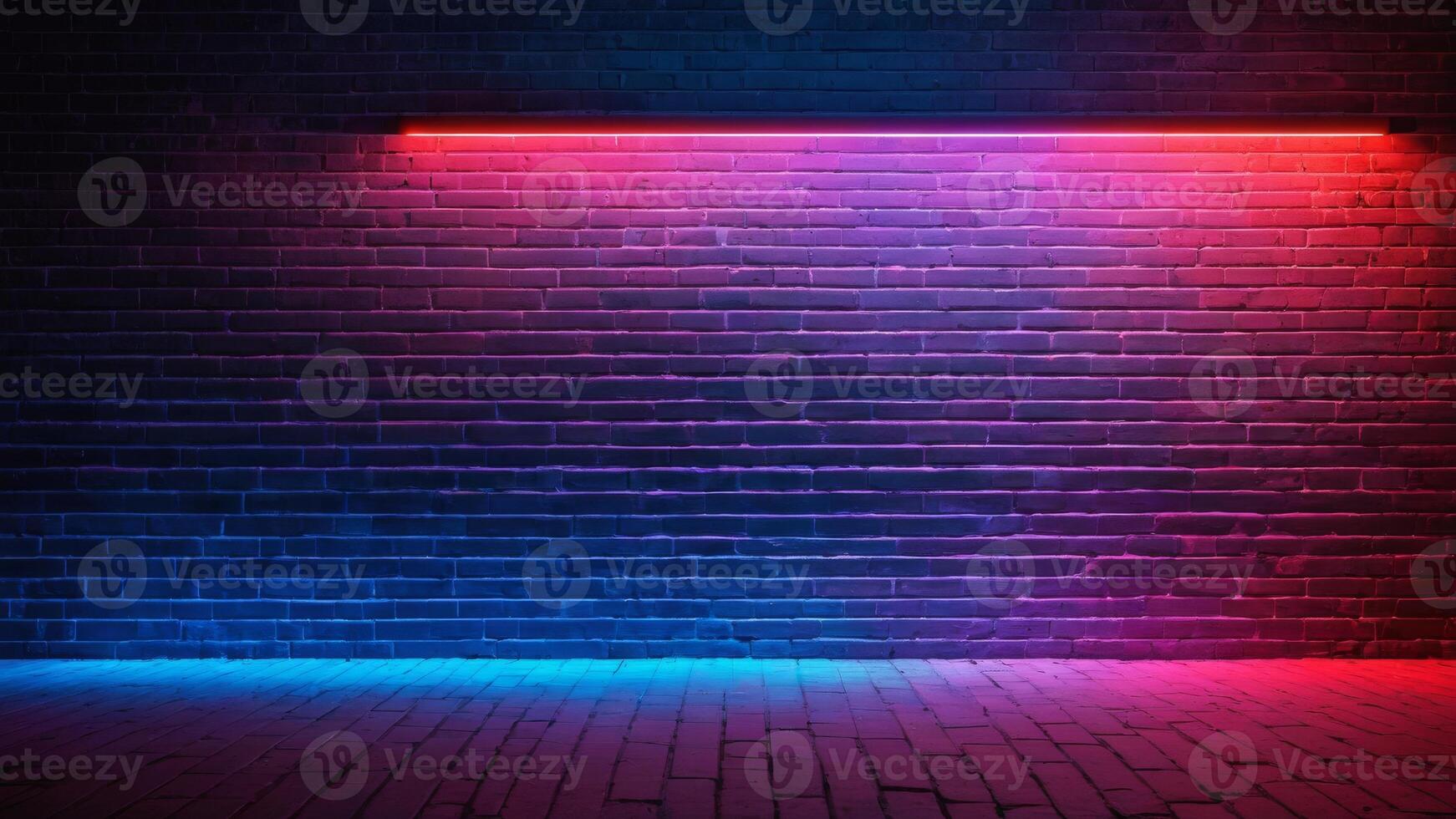 Neon lights on brick wall photo