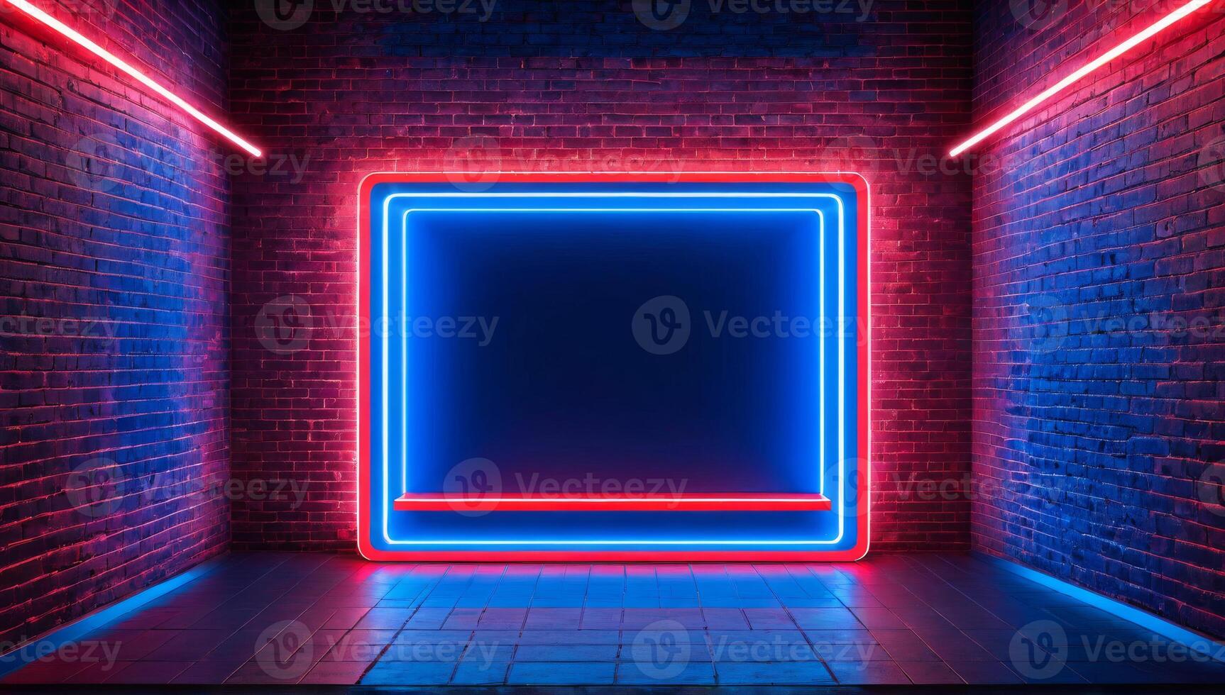 Neon sign in a dark room with brick walls photo