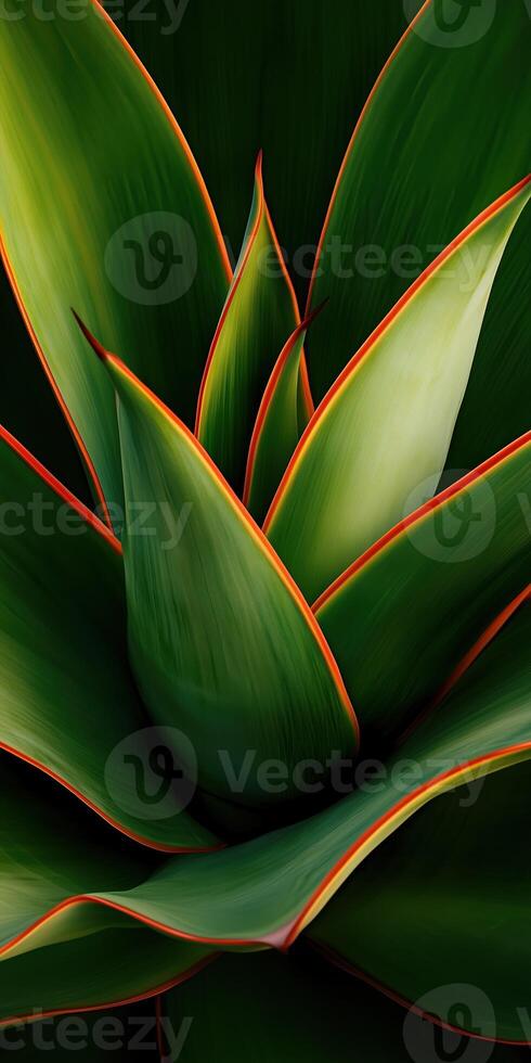 Close-up of a vibrant green agave plant with sharp red highlight edges photo