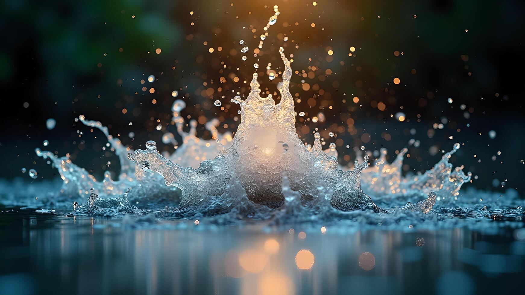 Water splash with light shining through photo