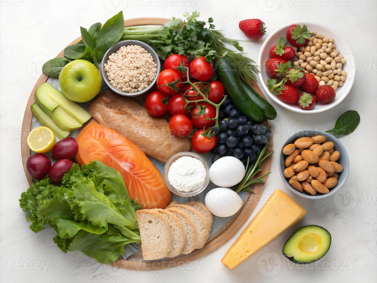 Healthy and Nutritious Food Selection Fresh Produce, Protein, and Grains photo