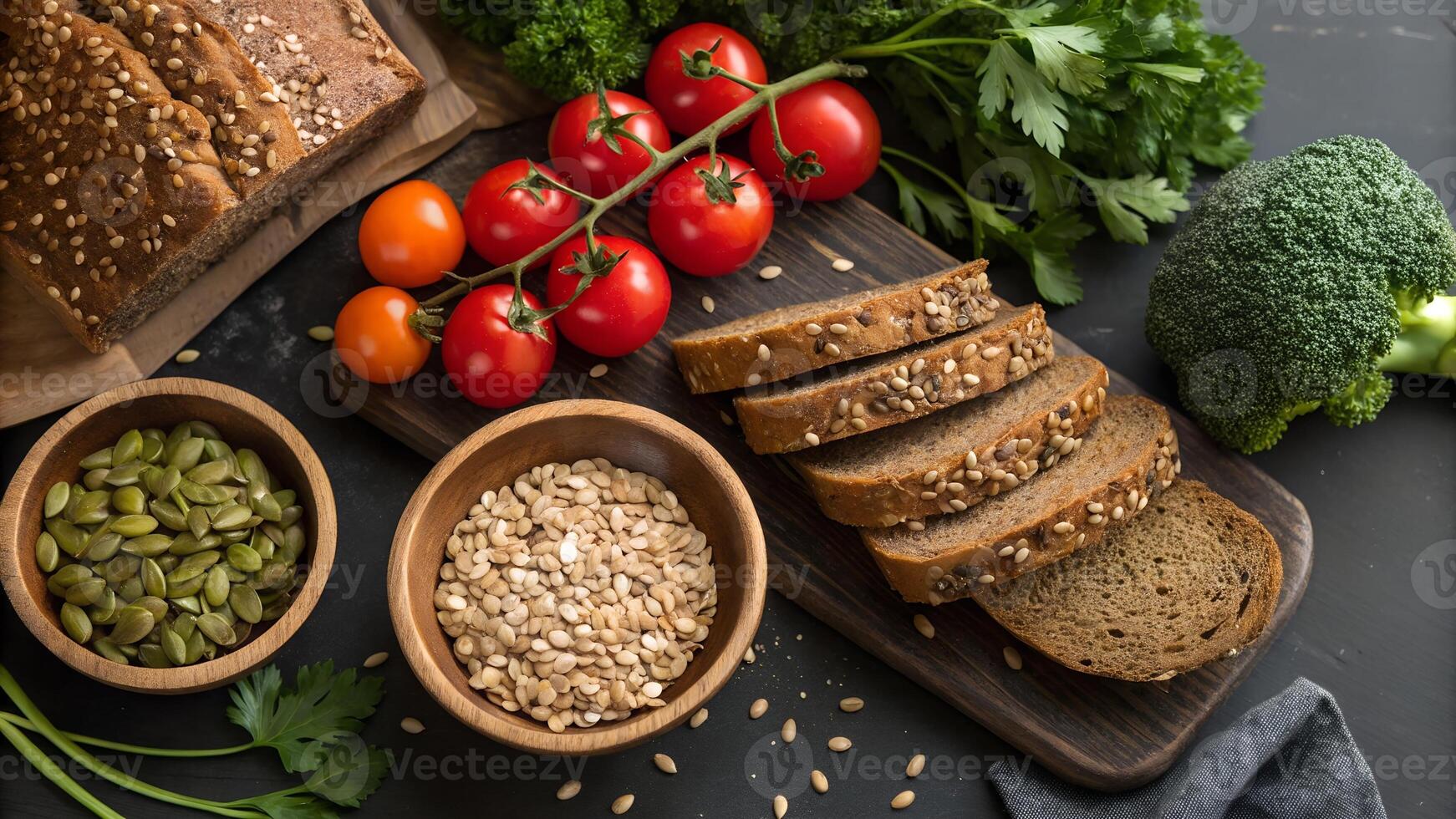 Healthy Whole Grain Bread with Fresh Vegetables photo