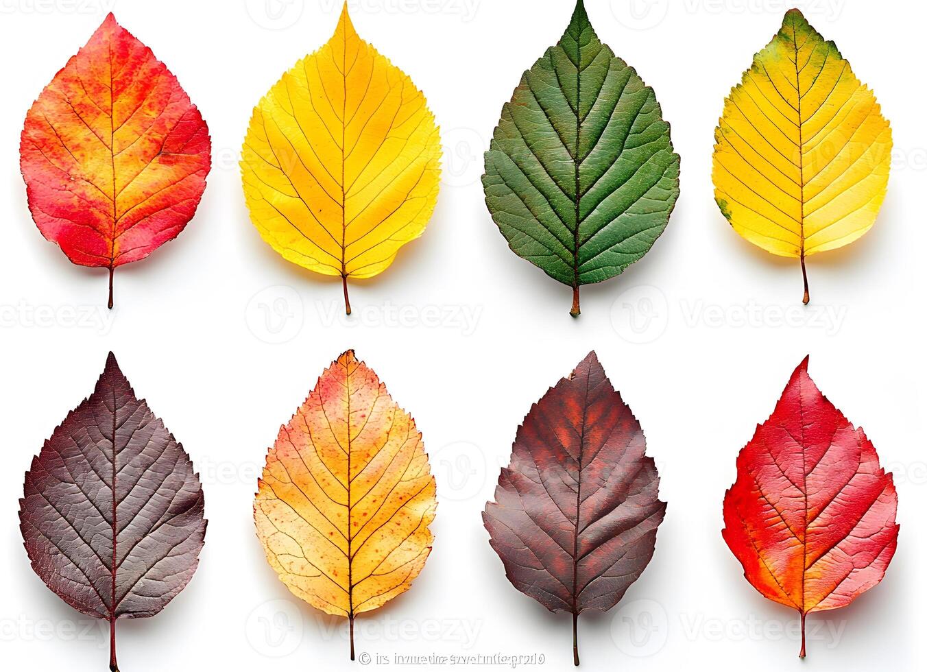 Eight autumn leaves showing vibrant color variations photo