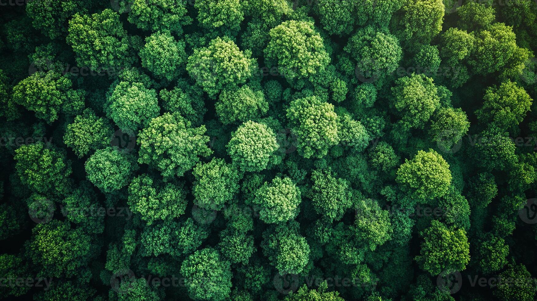 Aerial view of dense green forest canopy in sunlight photo
