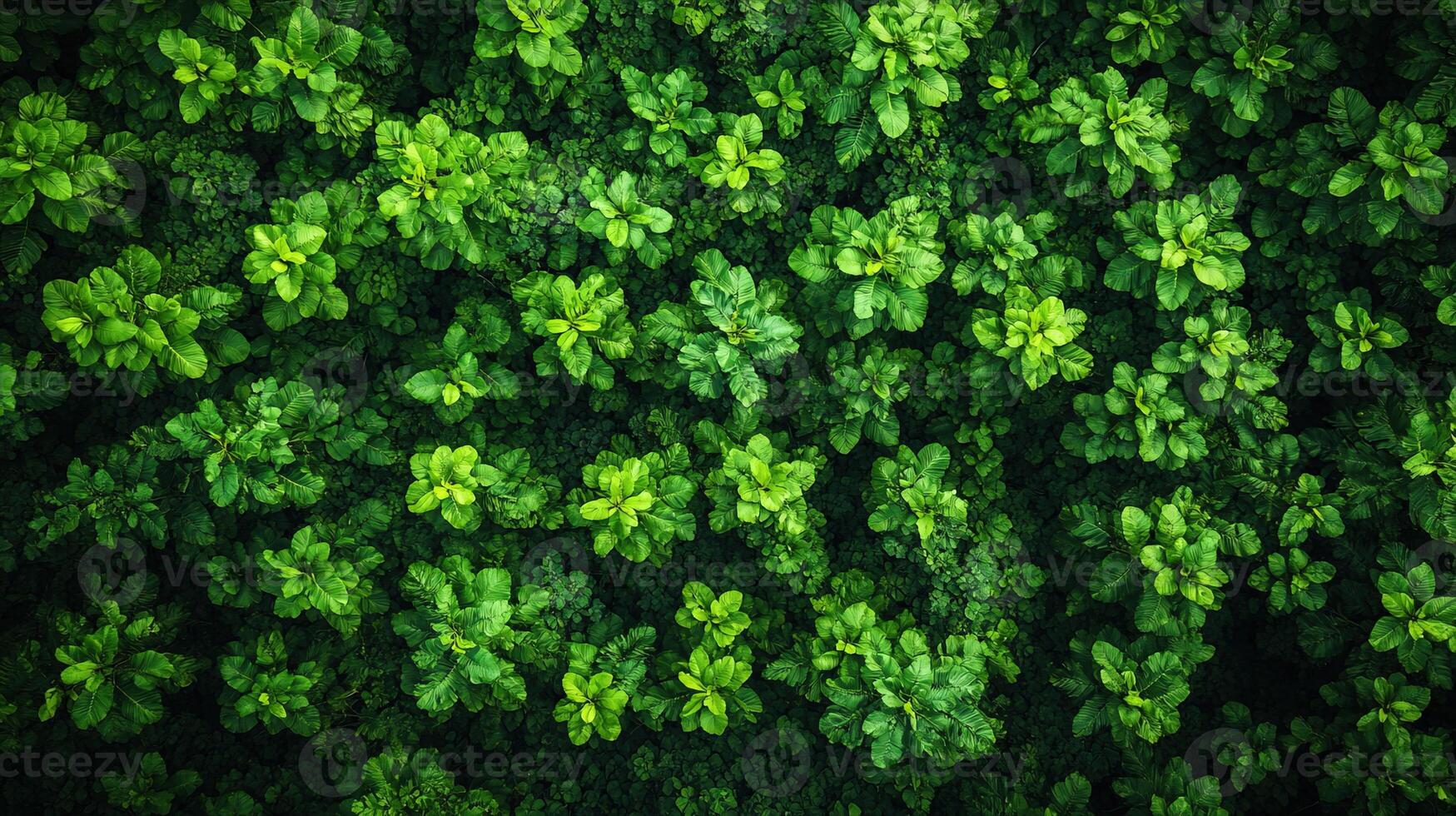 Top view of green leaves on a tree photo