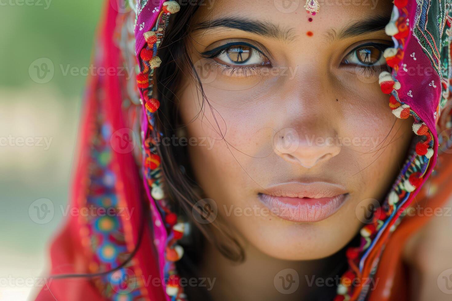 A woman in a colorful sari photo