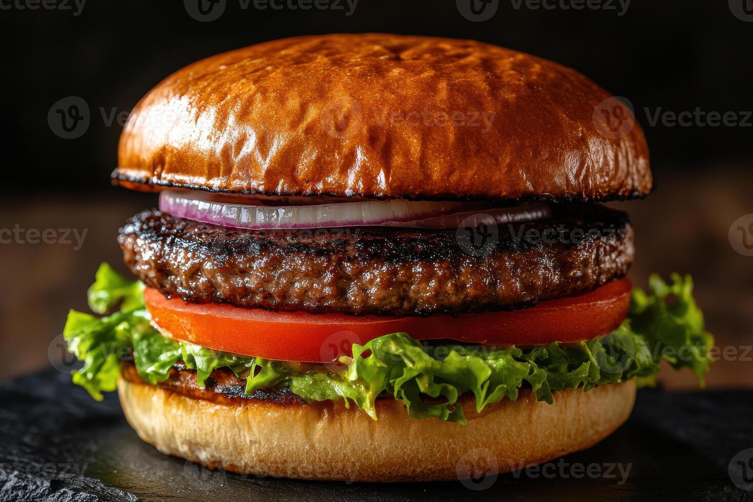 Delicious Floating Burger Featuring Visible Layers of Fresh Ingredients For Food Promotion photo