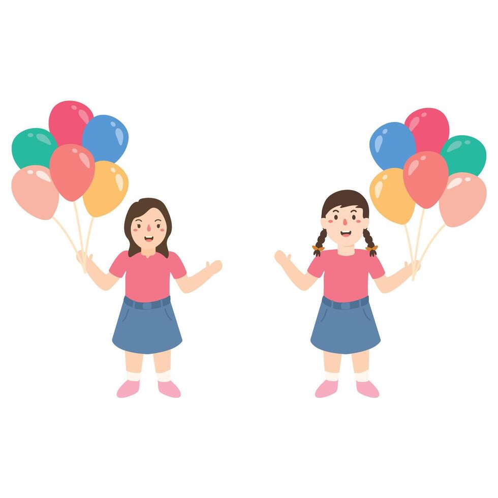 Happy kids holding hands with balloons vector