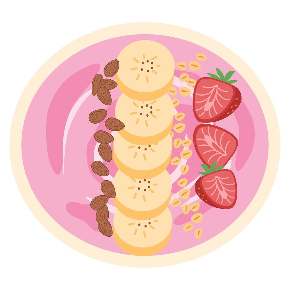 Healthy pink Smoothie Bowl with Fruits vector