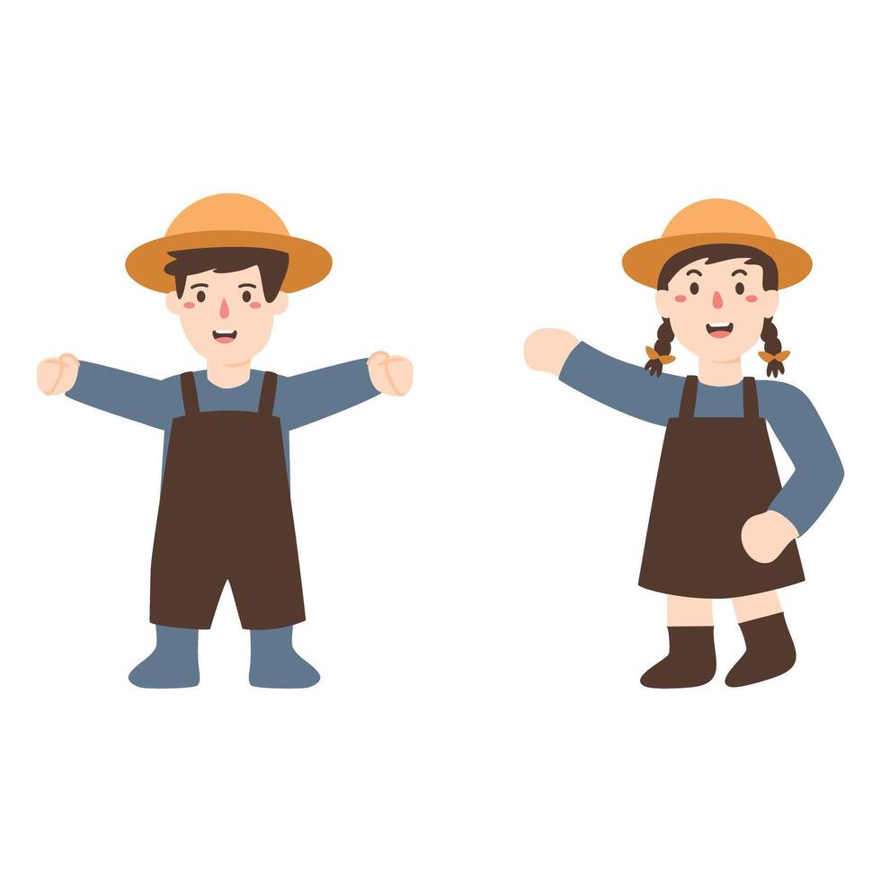 Little boy and girl stand holding their hands up and smiling together vector