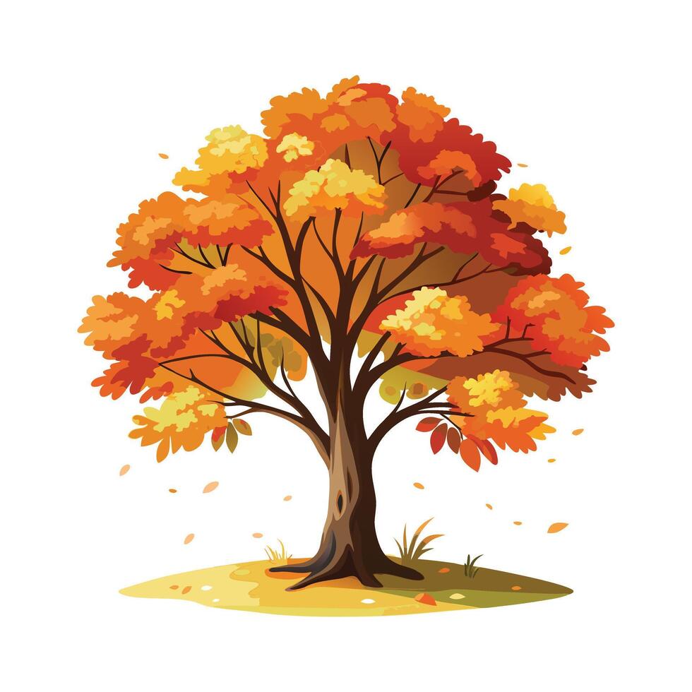 Bright Autumn Tree with Golden orange Leaves in a Seasonal Fall Landscape vector