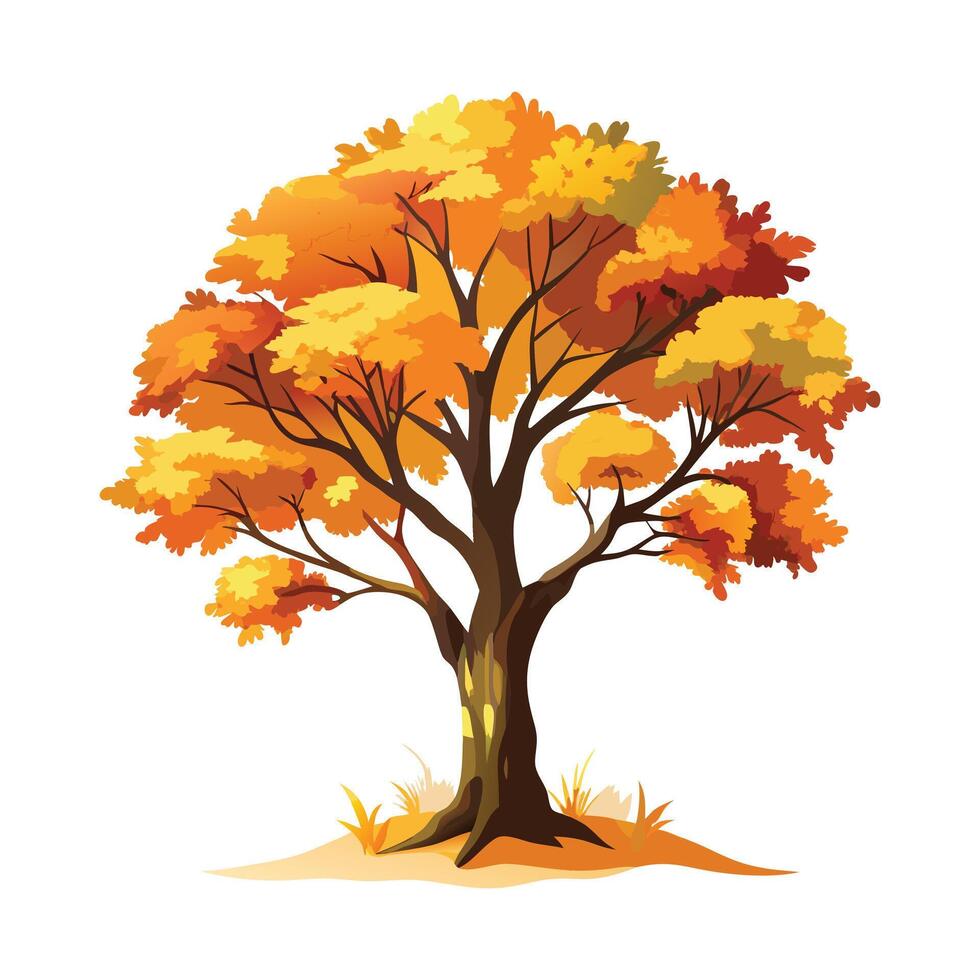 Bright Autumn Tree with Golden red Leaves in a Seasonal Fall Landscape vector