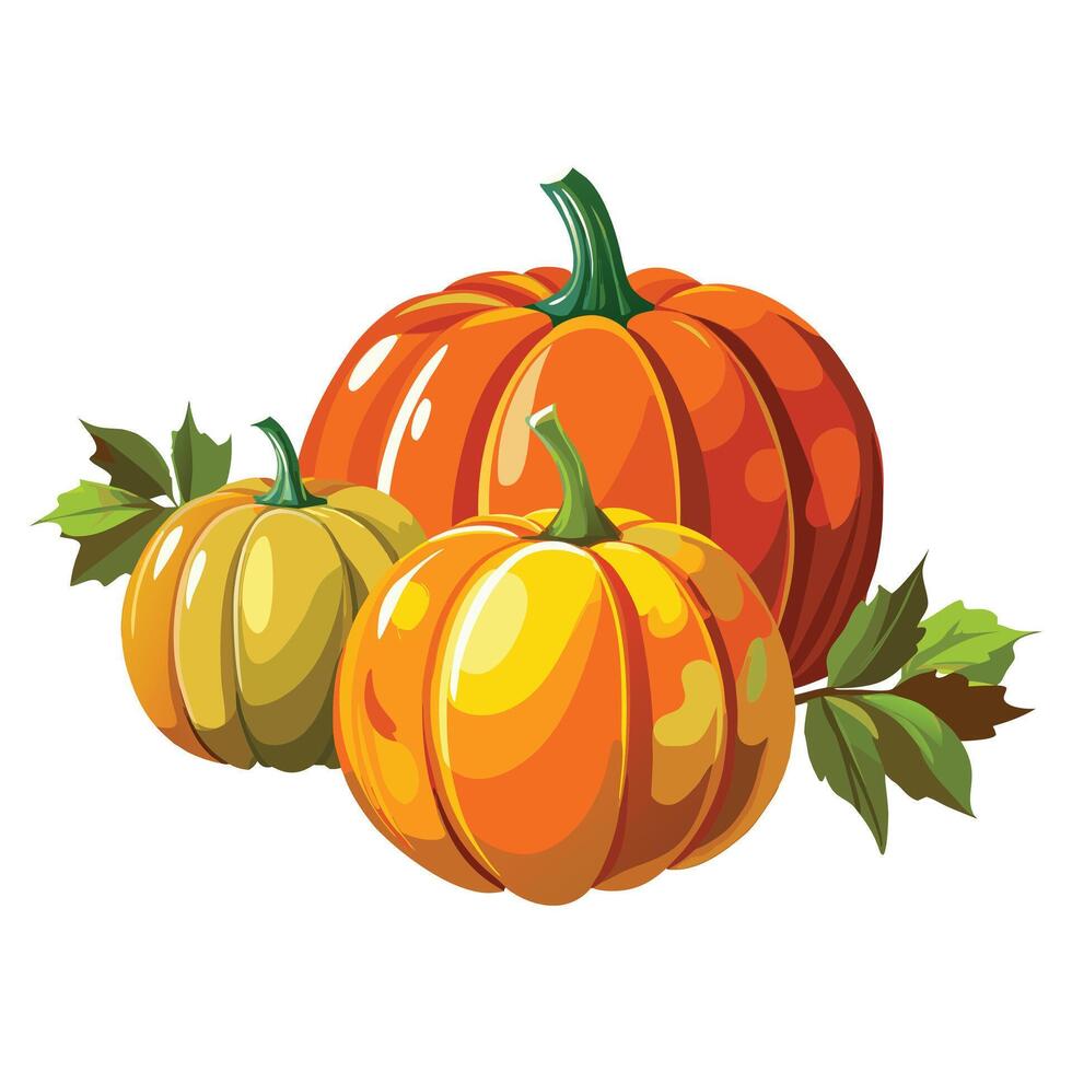 Autumn Harvest Pumpkins with Leaves in a Rustic Fall Arrangement vector