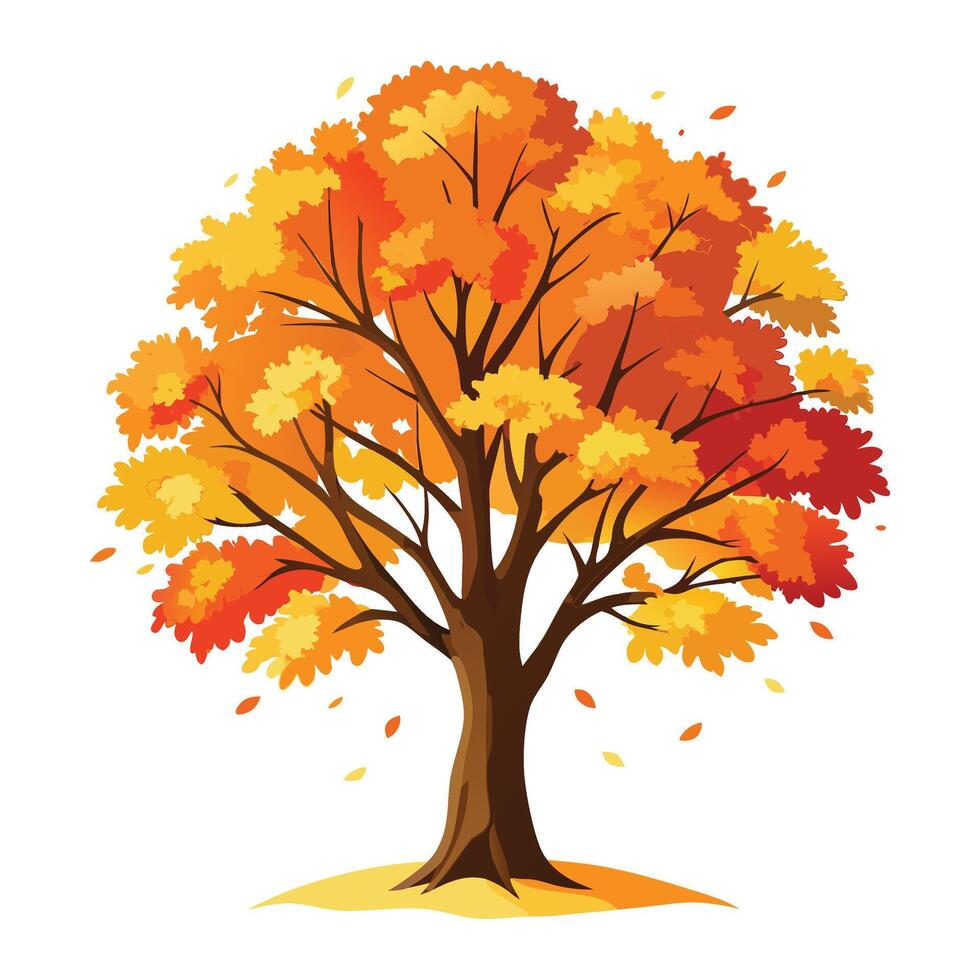 Bright Autumn Tree with Golden Leaves in a Seasonal Fall Landscape vector