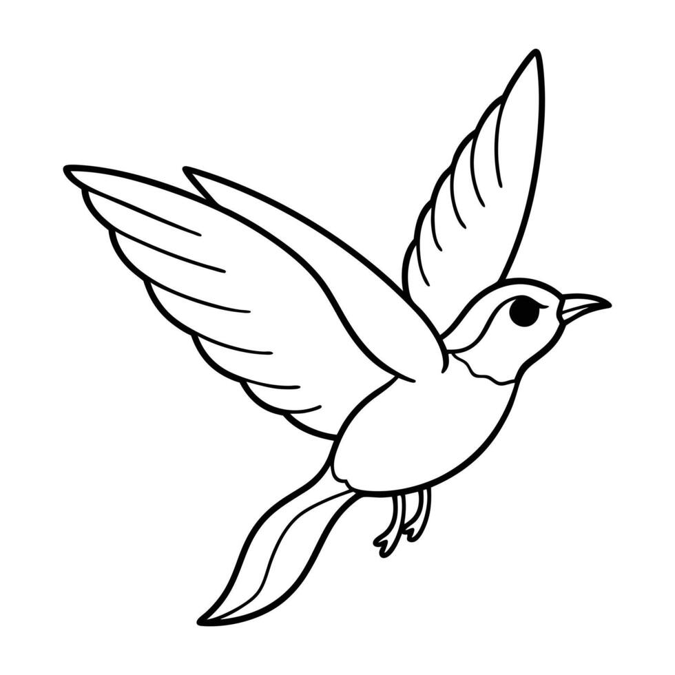 Outline Illustration of a Small Songbird in Flight for Coloring Books vector