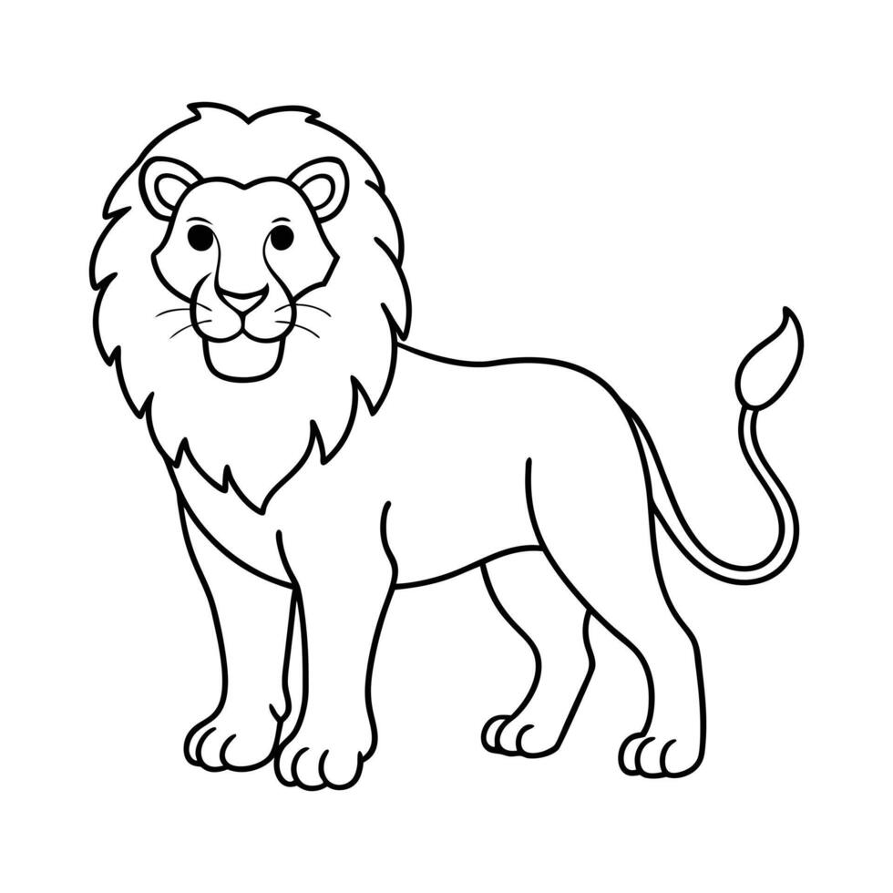 Outline Illustration of a Majestic Lion Standing for Coloring Books vector